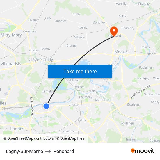 Lagny-Sur-Marne to Penchard map