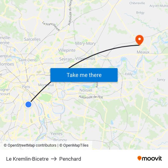 Le Kremlin-Bicetre to Penchard map
