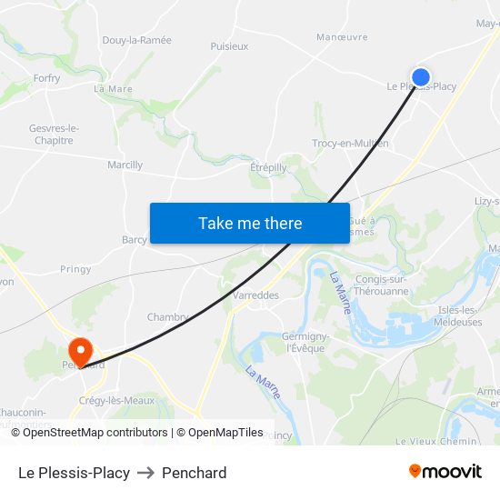 Le Plessis-Placy to Penchard map