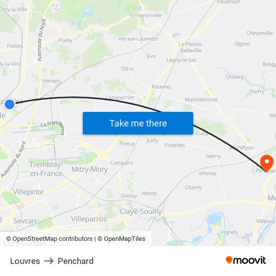 Louvres to Penchard map