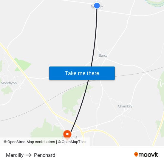 Marcilly to Penchard map