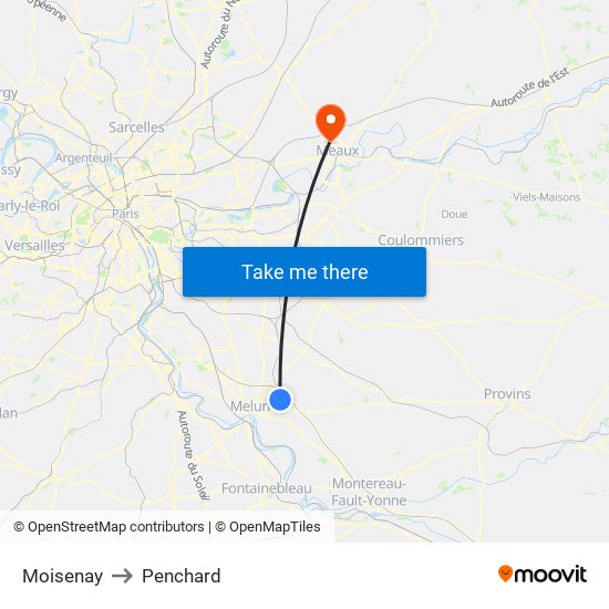 Moisenay to Penchard map