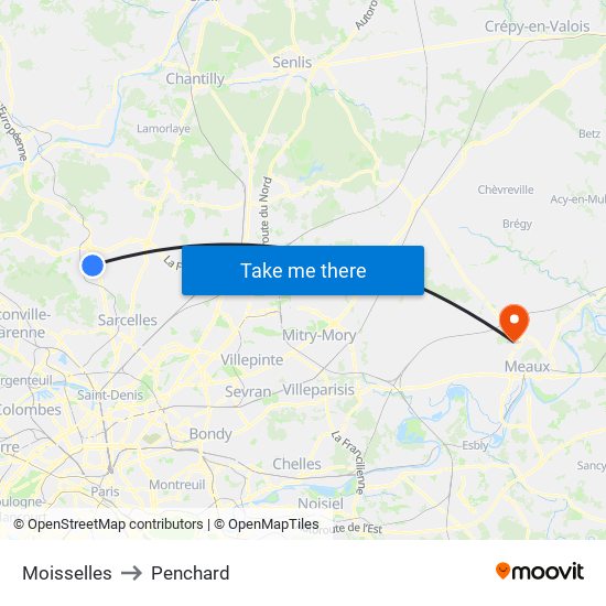 Moisselles to Penchard map