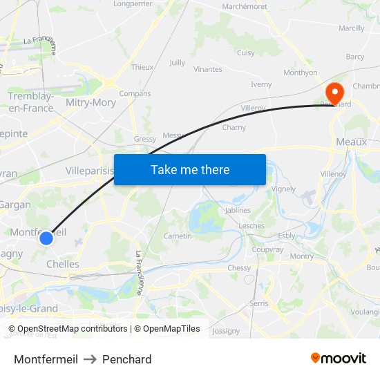 Montfermeil to Penchard map