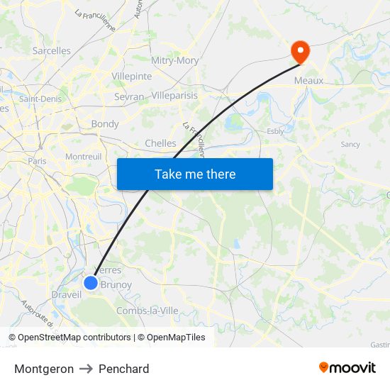 Montgeron to Penchard map