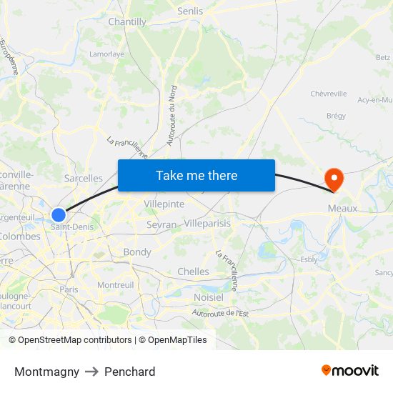 Montmagny to Penchard map