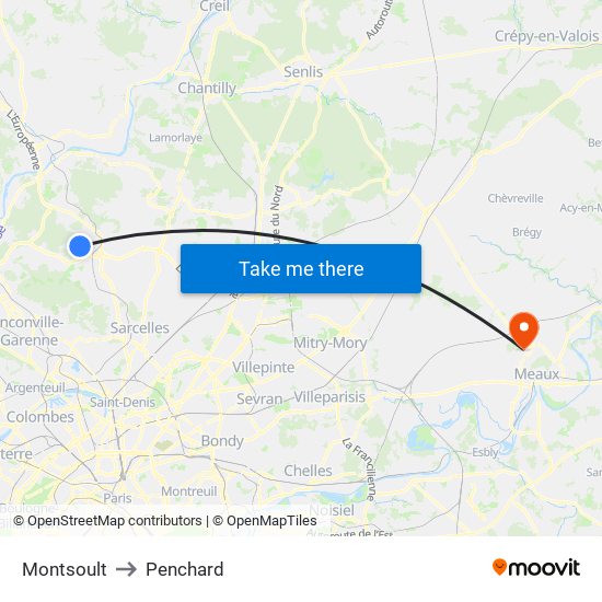 Montsoult to Penchard map