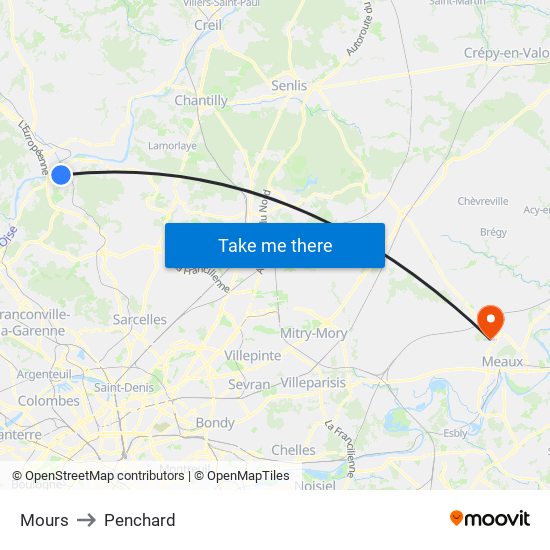 Mours to Penchard map