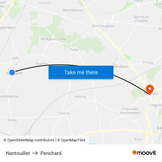 Nantouillet to Penchard map