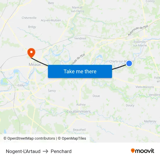 Nogent-L'Artaud to Penchard map