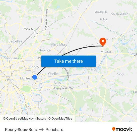 Rosny-Sous-Bois to Penchard map