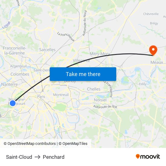 Saint-Cloud to Penchard map