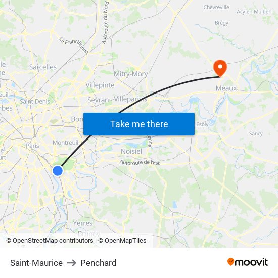 Saint-Maurice to Penchard map