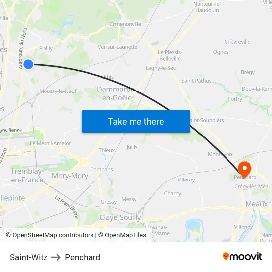 Saint-Witz to Penchard map