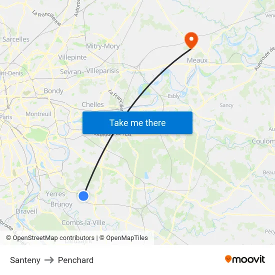 Santeny to Penchard map