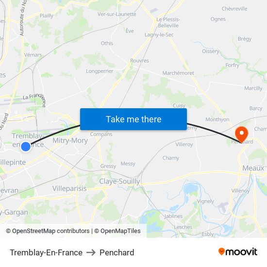 Tremblay-En-France to Penchard map