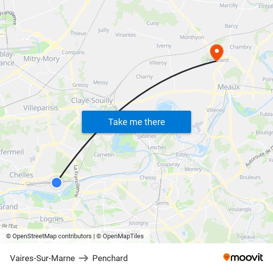 Vaires-Sur-Marne to Penchard map