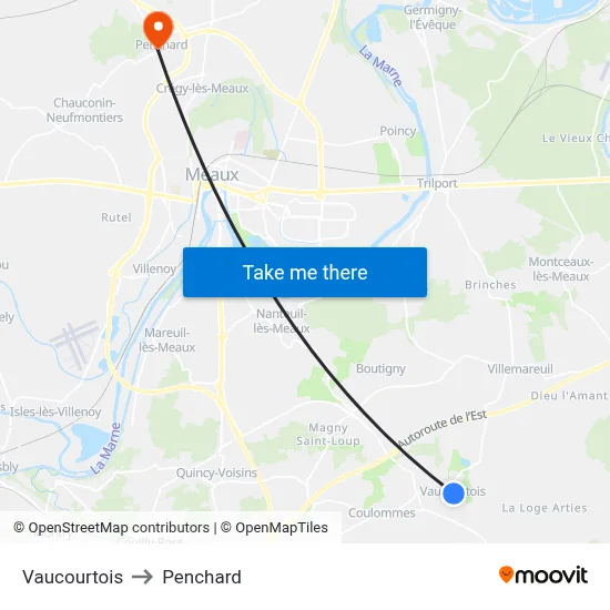 Vaucourtois to Penchard map