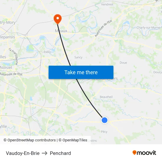 Vaudoy-En-Brie to Penchard map
