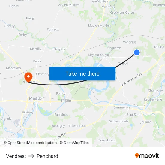 Vendrest to Penchard map