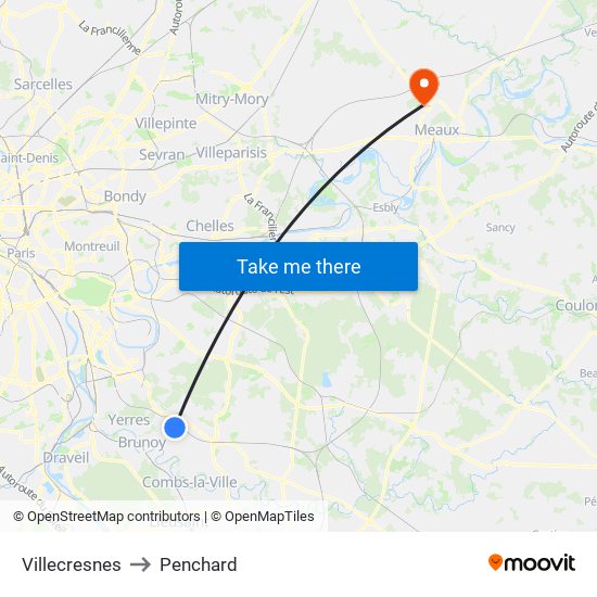 Villecresnes to Penchard map