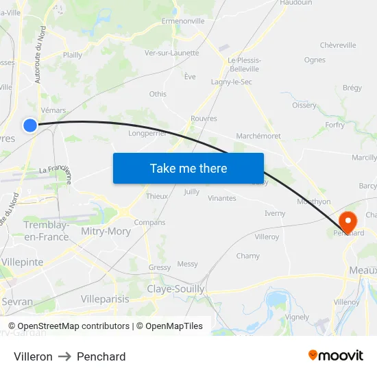 Villeron to Penchard map