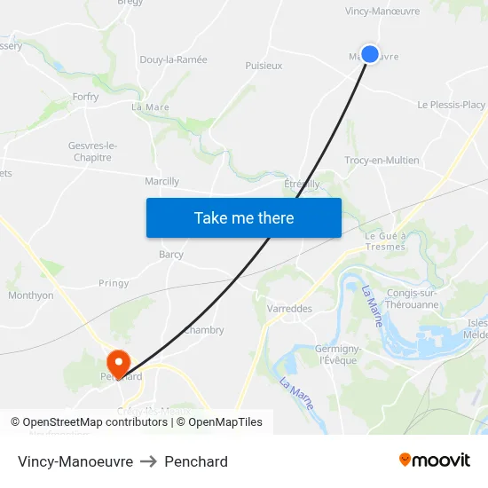 Vincy-Manoeuvre to Penchard map