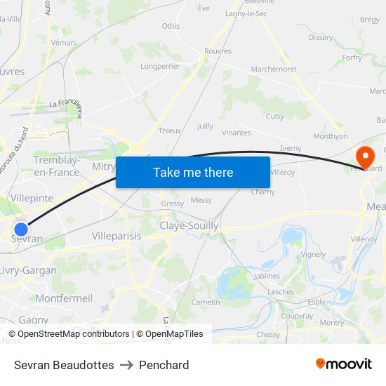 Sevran Beaudottes to Penchard map