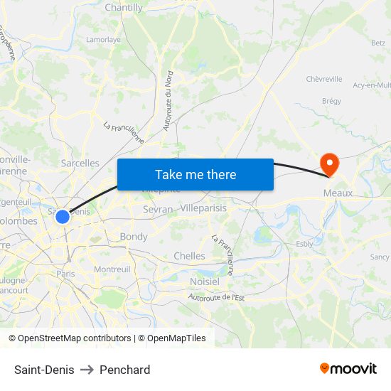 Saint-Denis to Penchard map