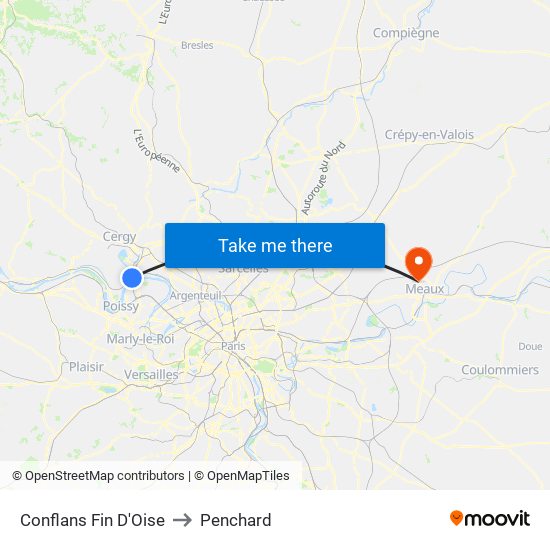 Conflans Fin D'Oise to Penchard map