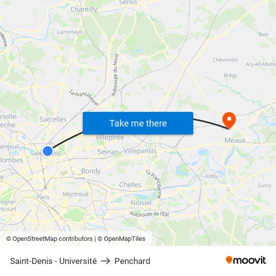Saint-Denis - Université to Penchard map