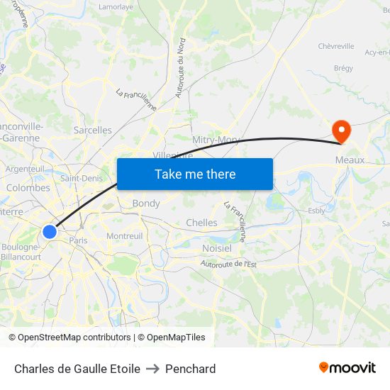 Charles de Gaulle Etoile to Penchard map