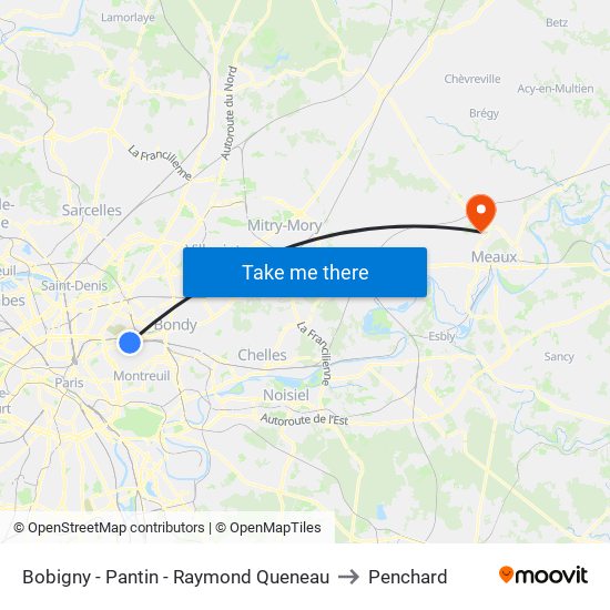 Bobigny - Pantin - Raymond Queneau to Penchard map