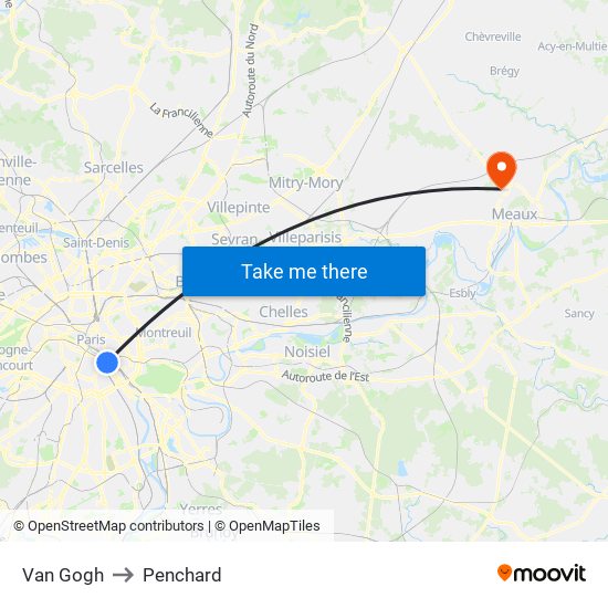Van Gogh to Penchard map