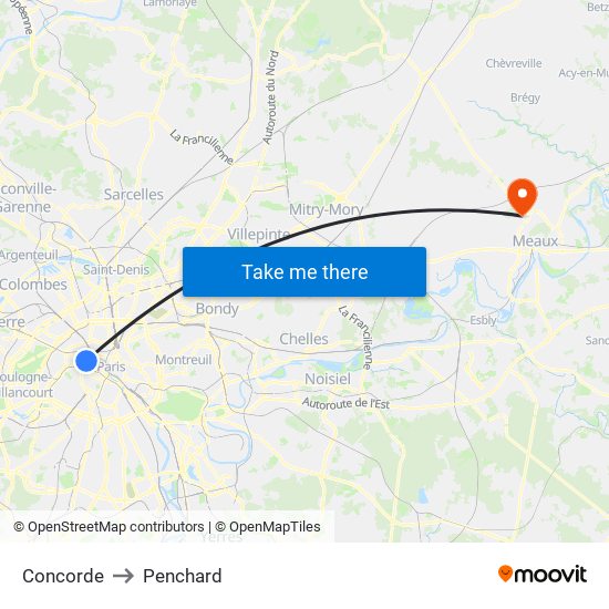 Concorde to Penchard map