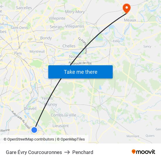 Gare Évry Courcouronnes to Penchard map