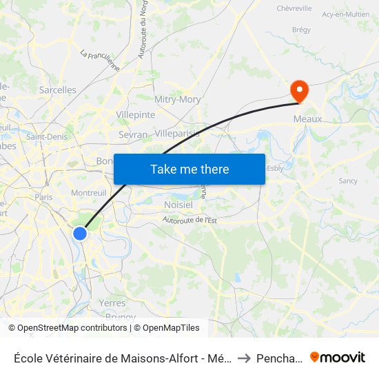 École Vétérinaire de Maisons-Alfort - Métro to Penchard map