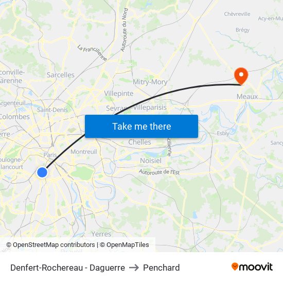 Denfert-Rochereau - Daguerre to Penchard map