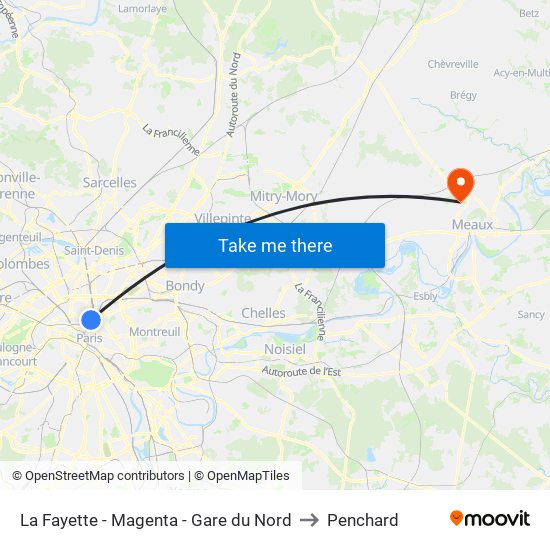 La Fayette - Magenta - Gare du Nord to Penchard map