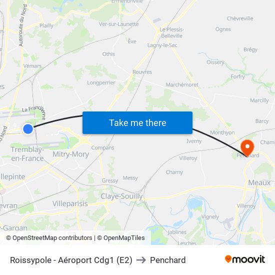 Roissypole - Aéroport Cdg1 (E2) to Penchard map