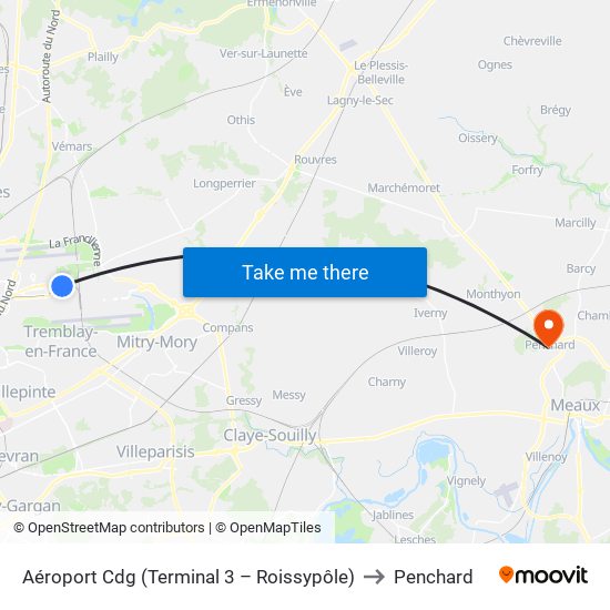 Aéroport Cdg (Terminal 3 – Roissypôle) to Penchard map