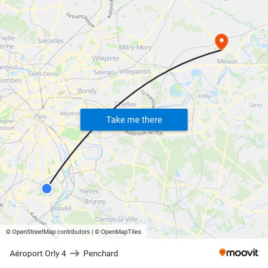 Aéroport Orly 4 to Penchard map