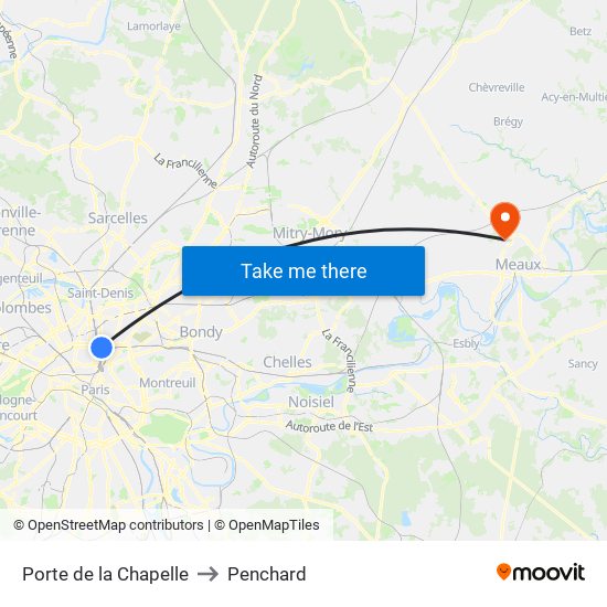 Porte de la Chapelle to Penchard map