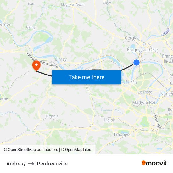 Andresy to Perdreauville map