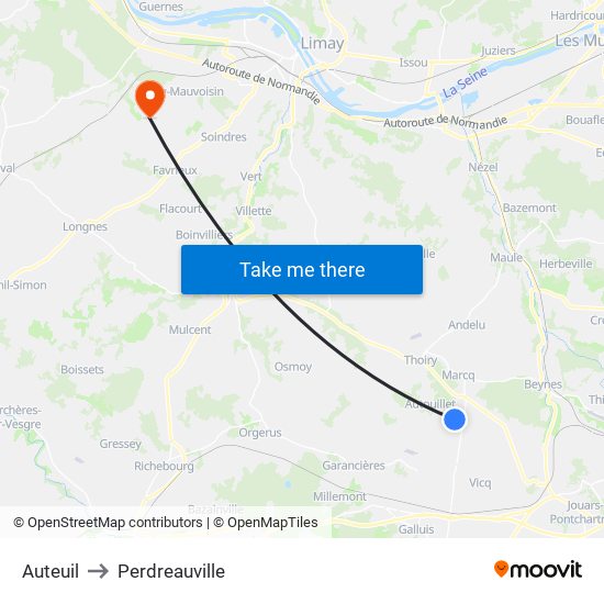 Auteuil to Perdreauville map