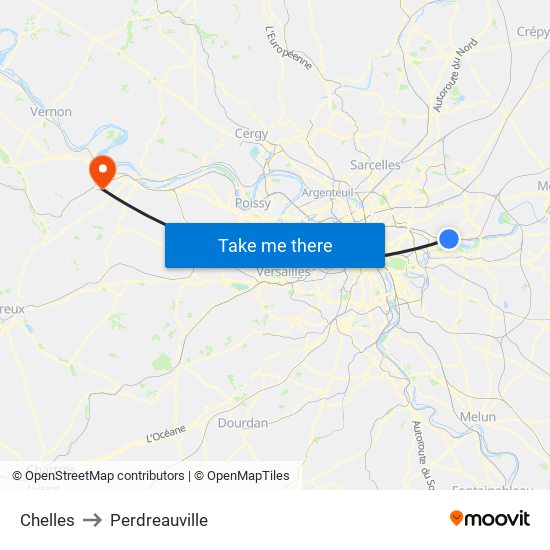 Chelles to Perdreauville map