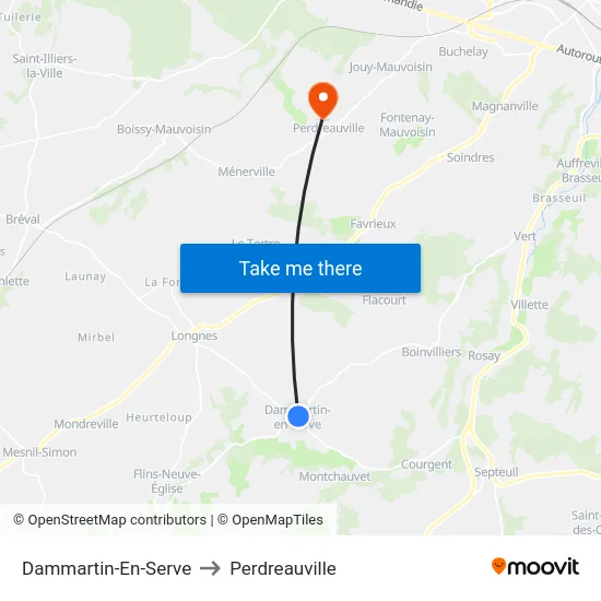 Dammartin-En-Serve to Perdreauville map