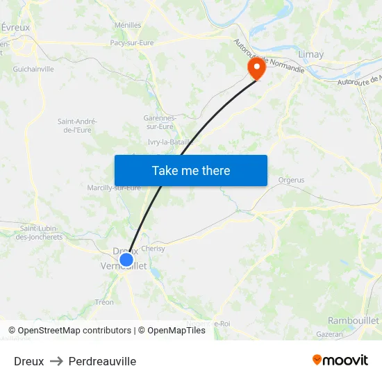 Dreux to Perdreauville map