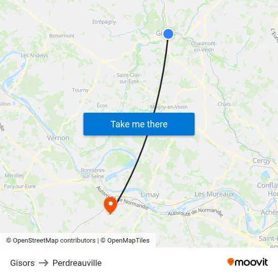 Gisors to Perdreauville map