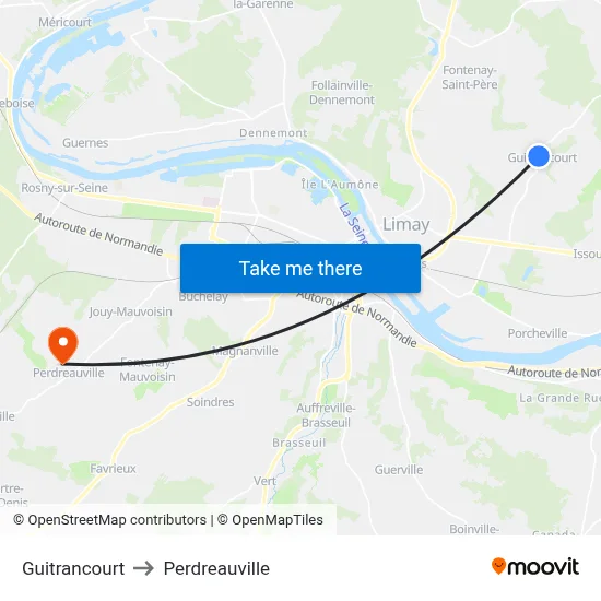 Guitrancourt to Perdreauville map